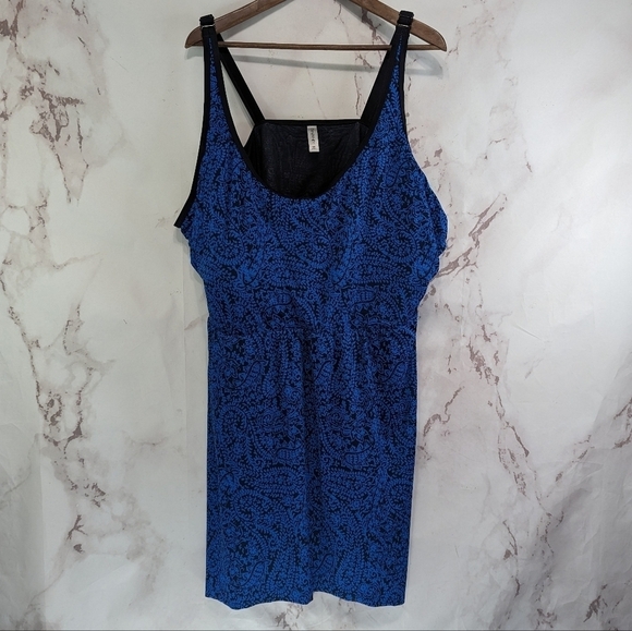 Catherines Swim Top Womens 34W Bathing Suit Blue Black Padded Tankini - Picture 1 of 11